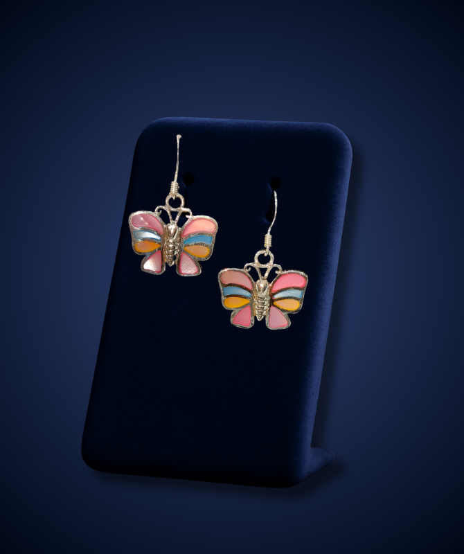 Silver Butterfly Enamel Earrings