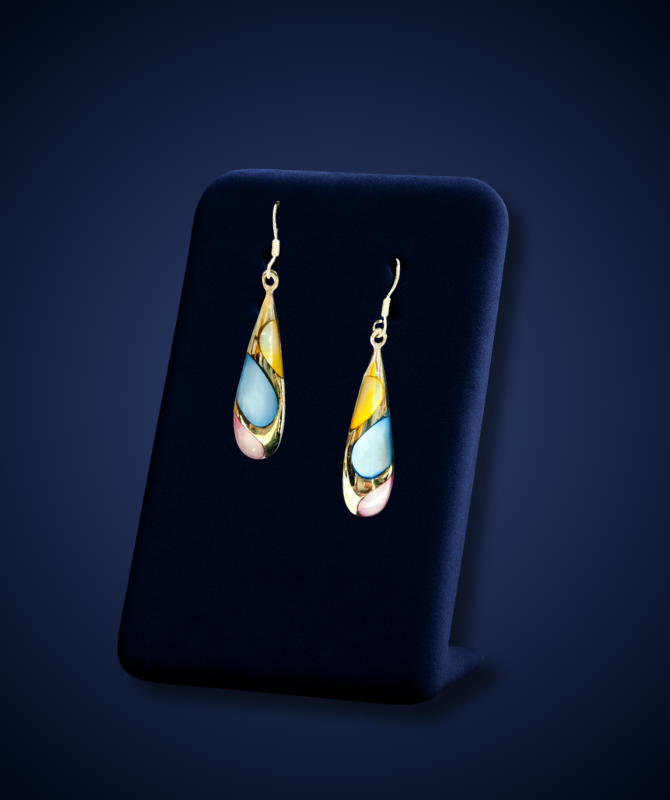 Silver Drop Earrings with Multicolor Enamel Inlay