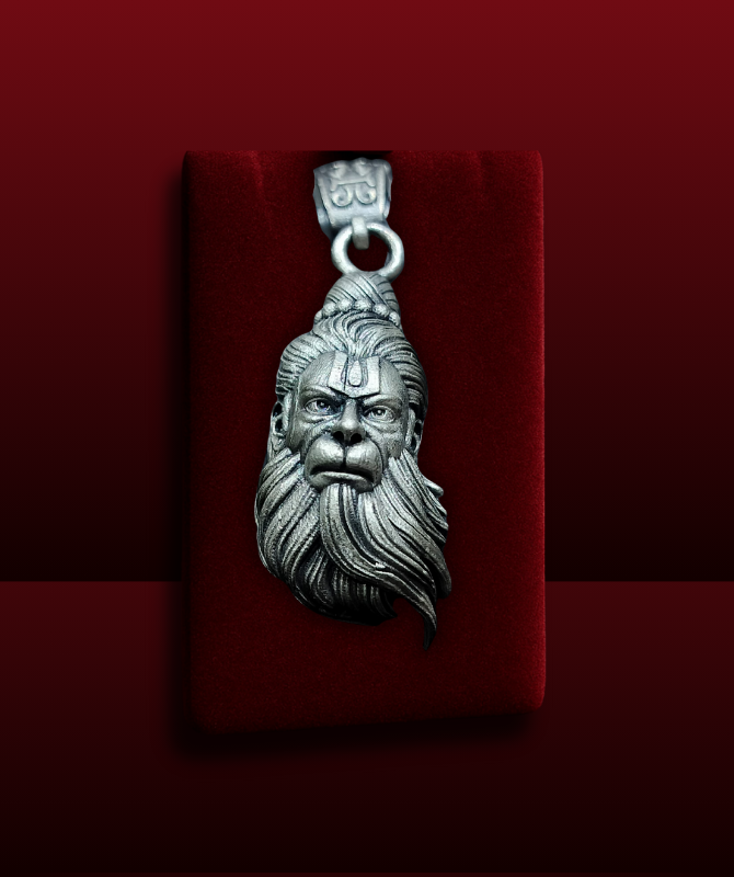 Lord Hanuman Face Silver Pendant