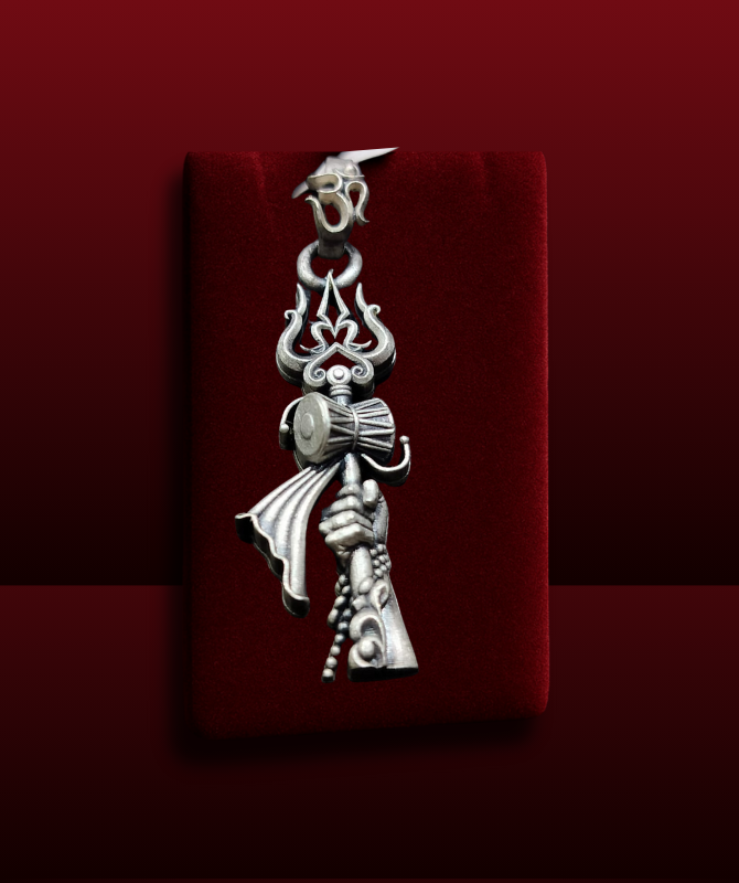 Trishul Damru Om Silver Pendant