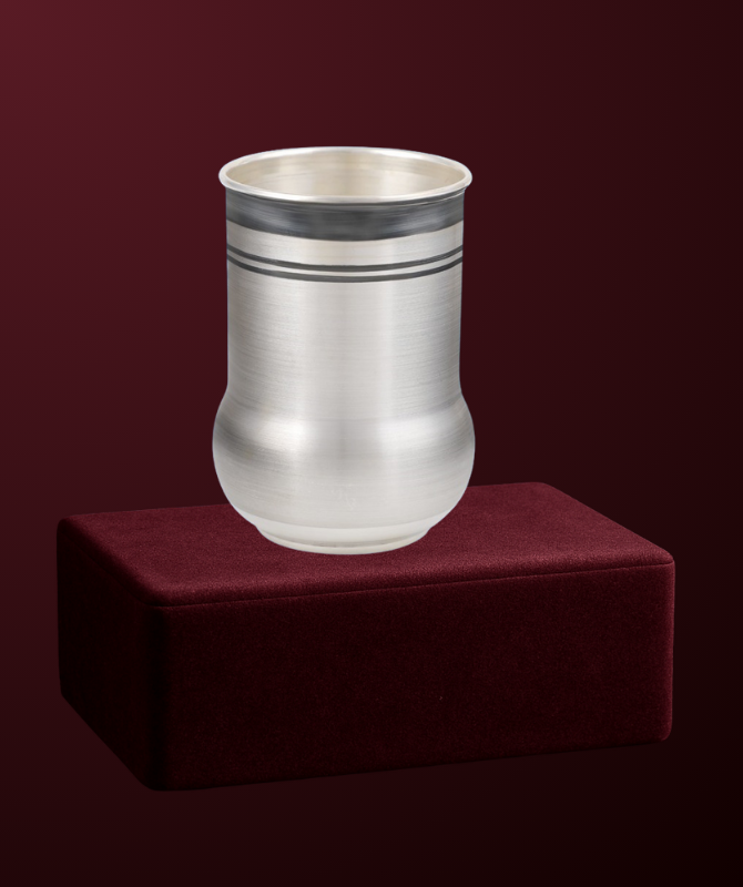 Curved Silver Tumbler with Black Enamel Design