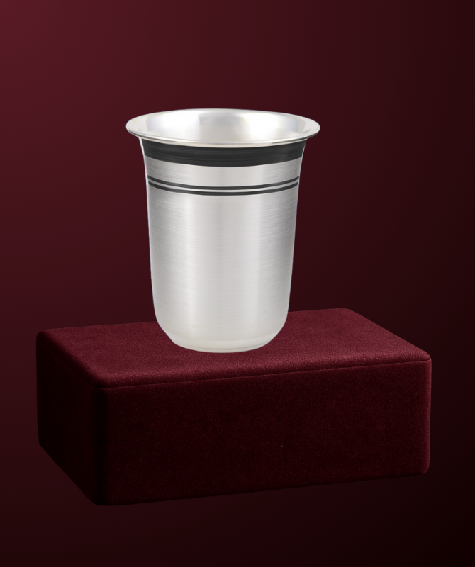 Flared Silver Tumbler with Black Enamel Band